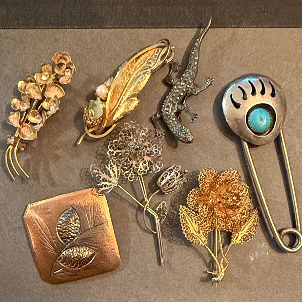 Vintage Brooch lot, some sterling marked, untested.